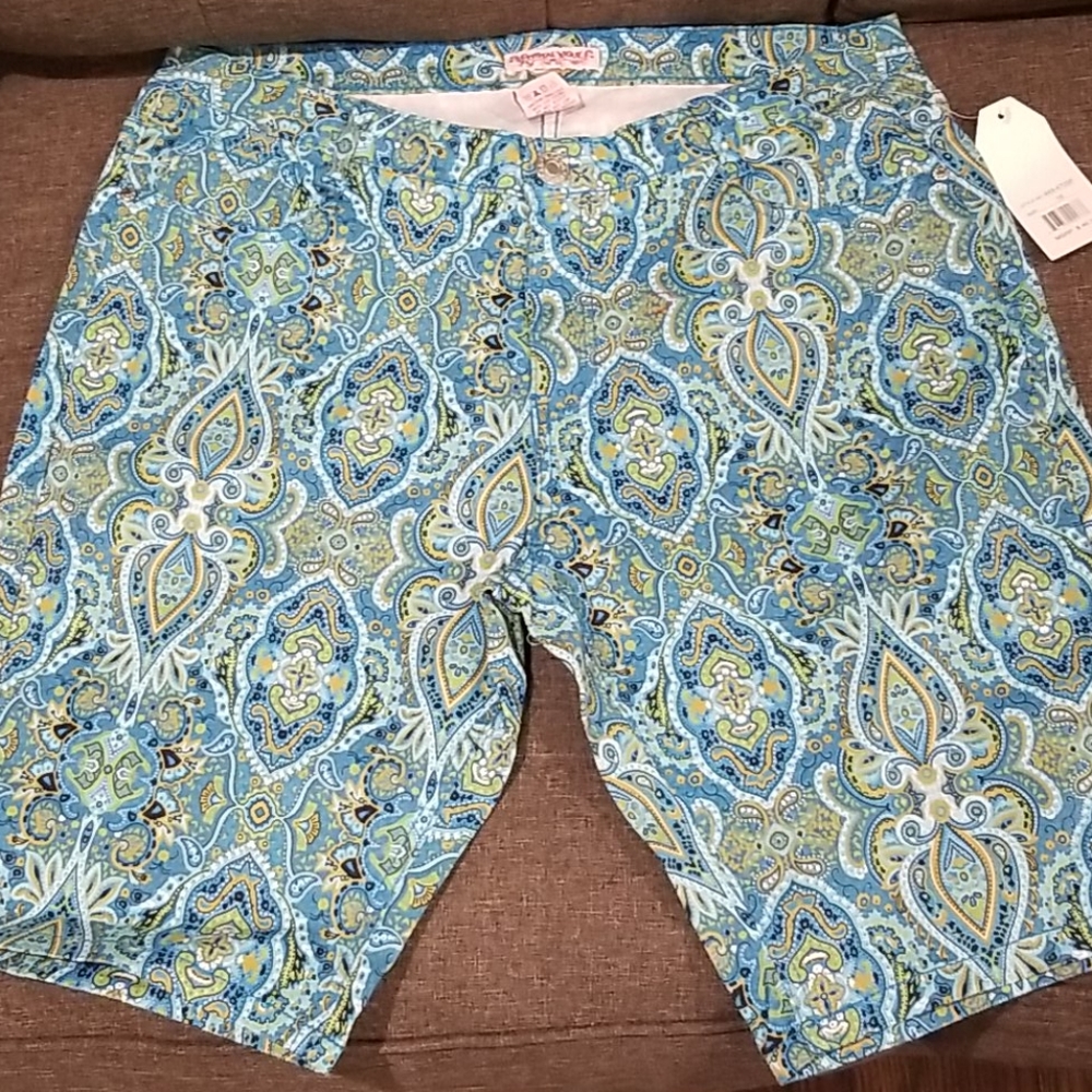 Yellow white blue green shorts
